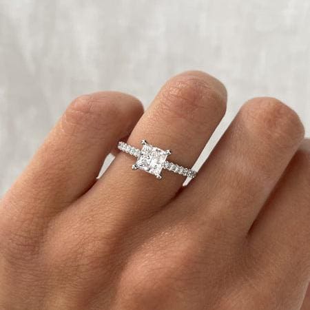 1.40ct Princess Lab Diamond Ring | Hidden Halo & Pave Band | IGI Certified | White Gold