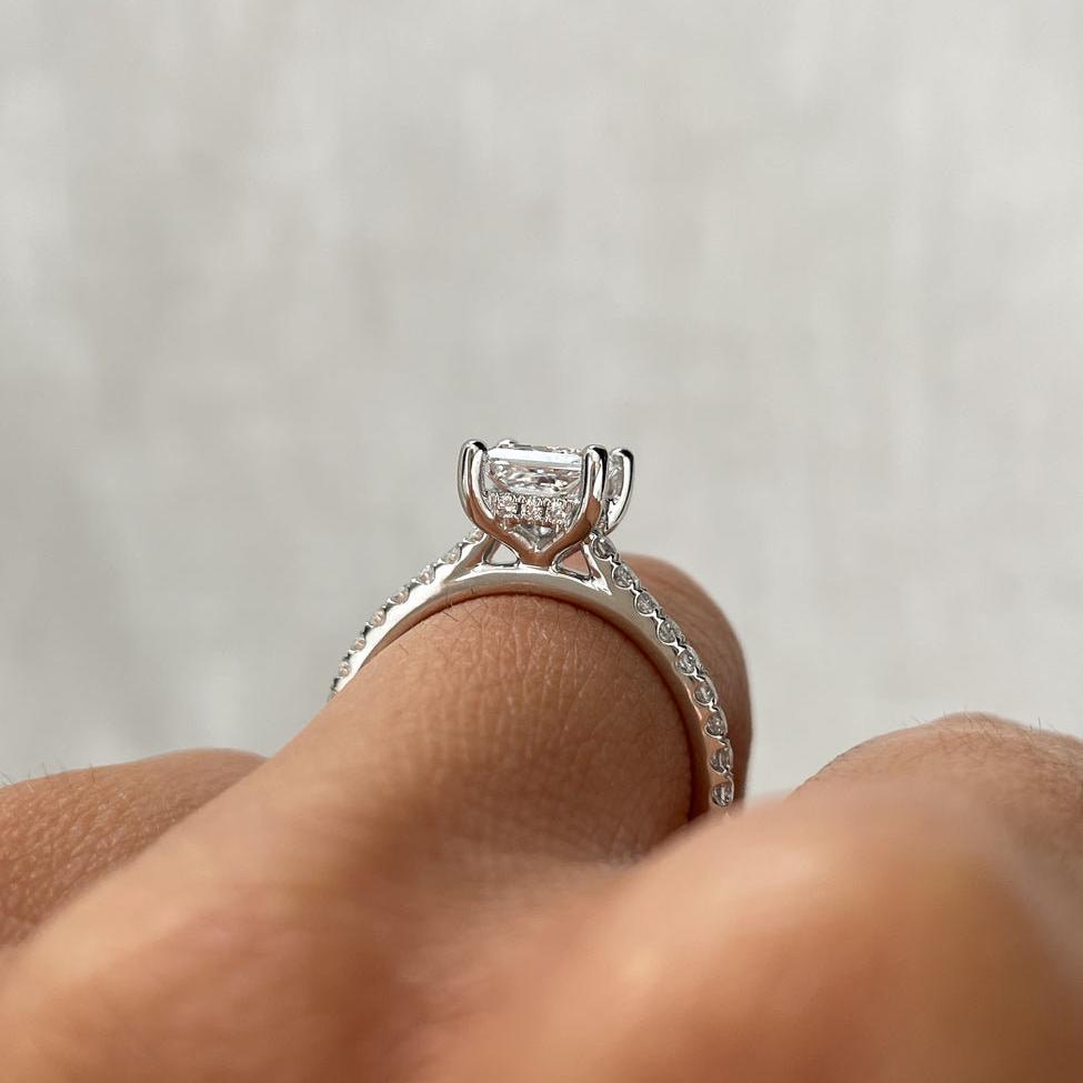 1.40ct Princess Lab Diamond Ring | Hidden Halo & Pave Band | IGI Certified | White Gold