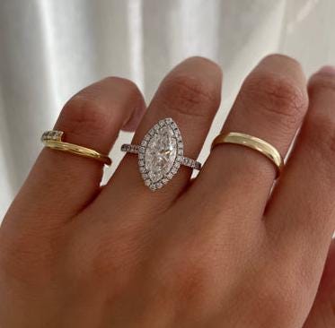 2.50tcw Marquise Lab Grown Diamond Engagement Ring | Halo | IGI Certified | D-E-F Color | Custom Gold