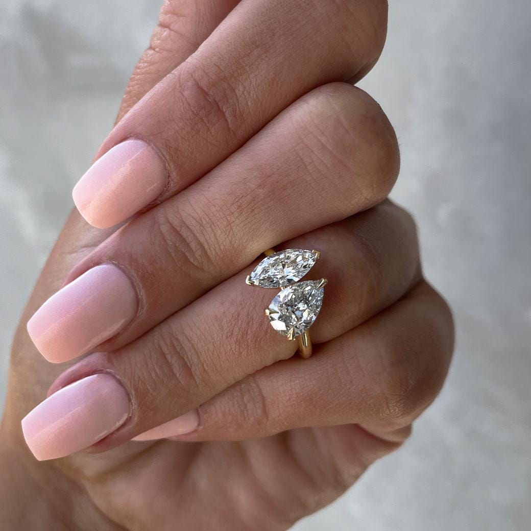 2.00tcw Pear & Marquise Lab Diamond Toi et Moi Engagement Ring | IGI Certified | DEF VVS–VS