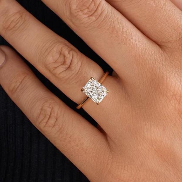 2.20tcw Radiant Lab Grown Diamond Cathedral Hidden Halo Engagement Ring | IGI Certified