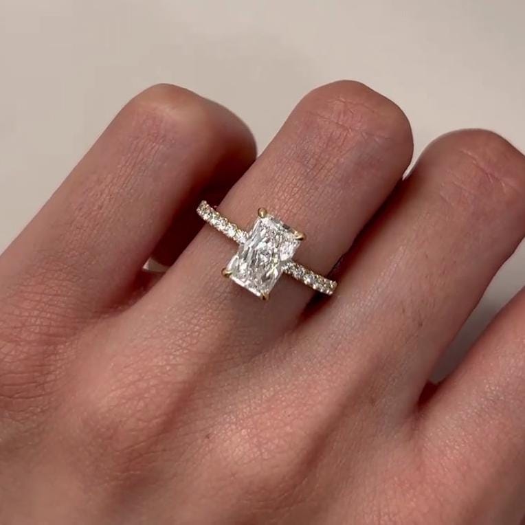 2.40ctw Radiant Diamond Lab Engagement Ring | Yellow Gold Band | Hidden Halo Setting