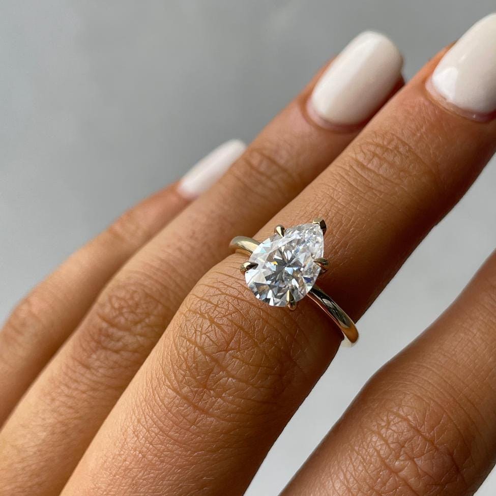 2.30tcw Pear Lab Grown Diamond Hidden Halo Engagement Ring | IGI Certified | Yellow Gold