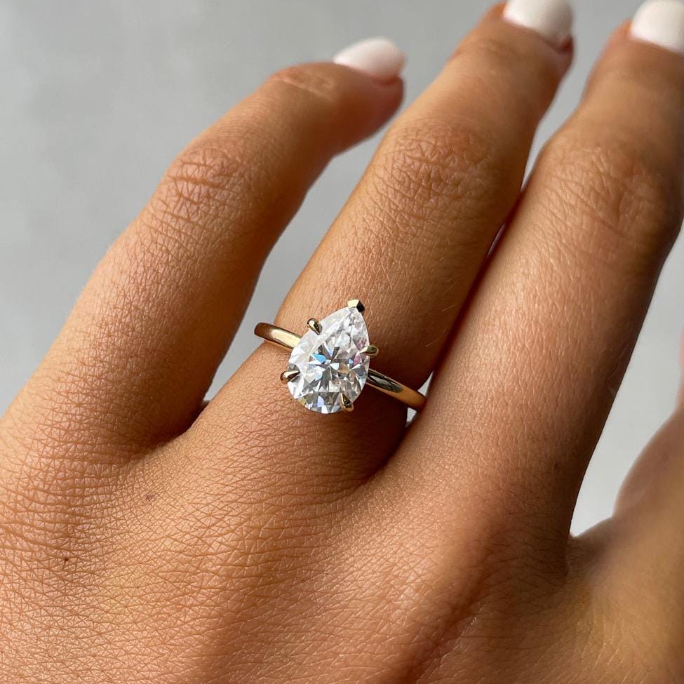 2.30tcw Pear Lab Grown Diamond Hidden Halo Engagement Ring | IGI Certified | Yellow Gold