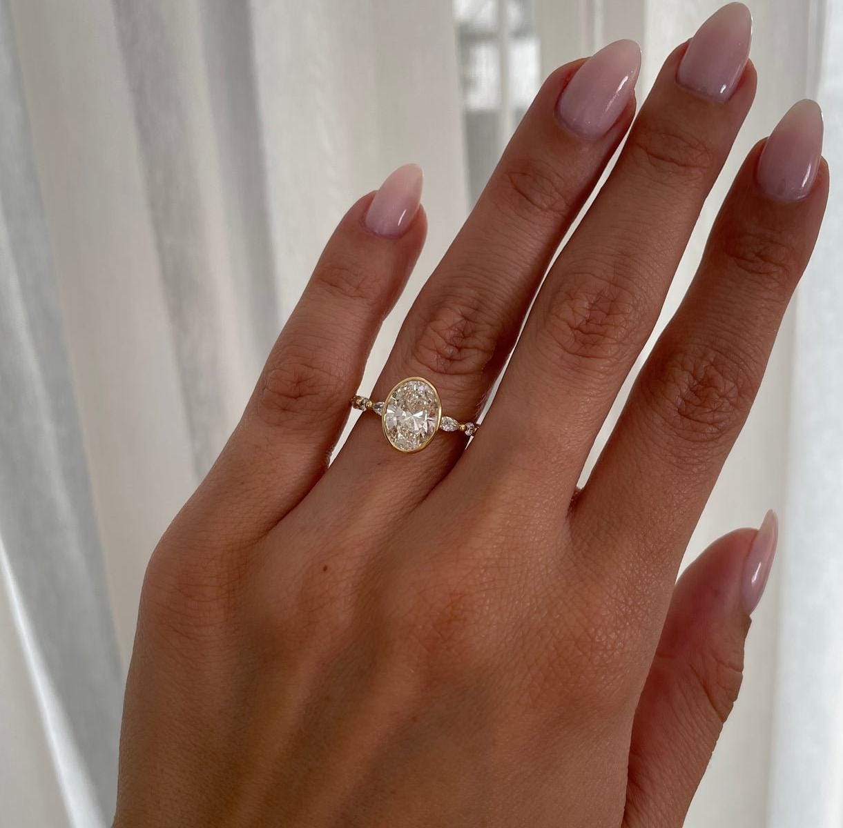 3.40tcw Oval Lab Diamond Bezel Engagement Ring | IGI Certified | D-E-F VVS–VS | Custom Gold Options