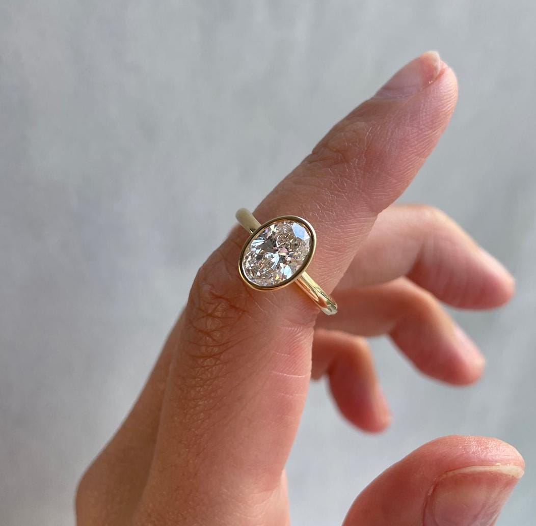 Oval 1.50ct Lab Grown Diamond Bezel Engagement Ring | IGI Certified | DEF VVS–VS | Custom Gold