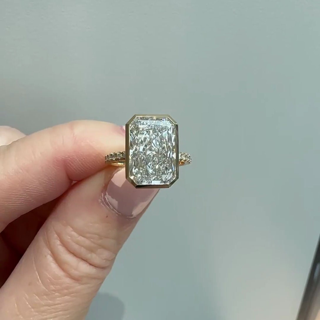 5.30tcw Radiant Lab Diamond Engagement Ring | Pavé Bezel Set | IGI Certified