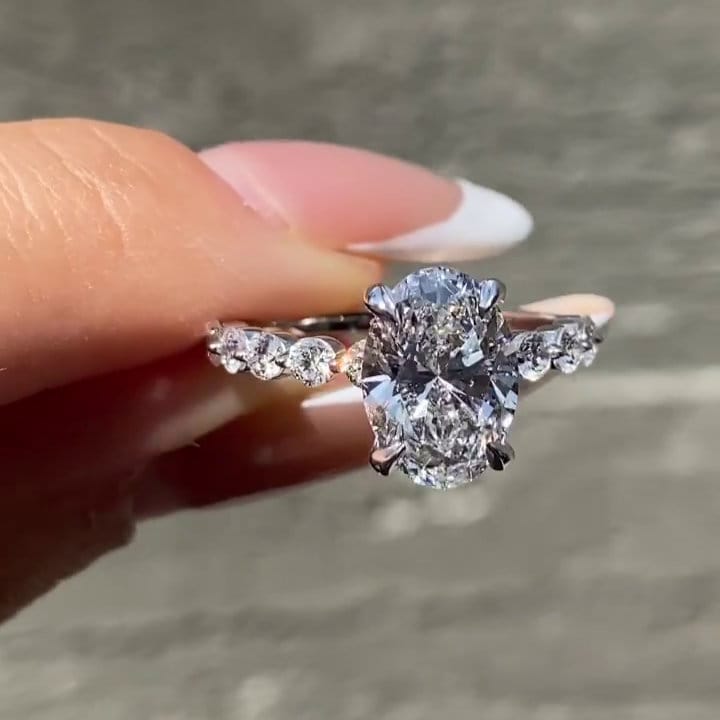 2.50tcw Oval Lab Diamond Engagement Ring | Hidden Halo & Pavé Band | IGI Certified | White Gold