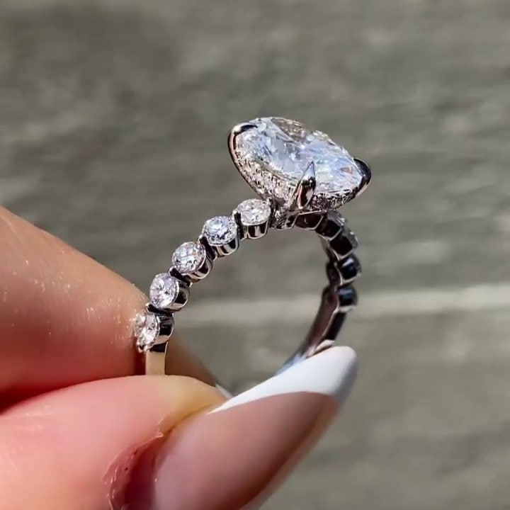 2.50tcw Oval Lab Diamond Engagement Ring | Hidden Halo & Pavé Band | IGI Certified | White Gold