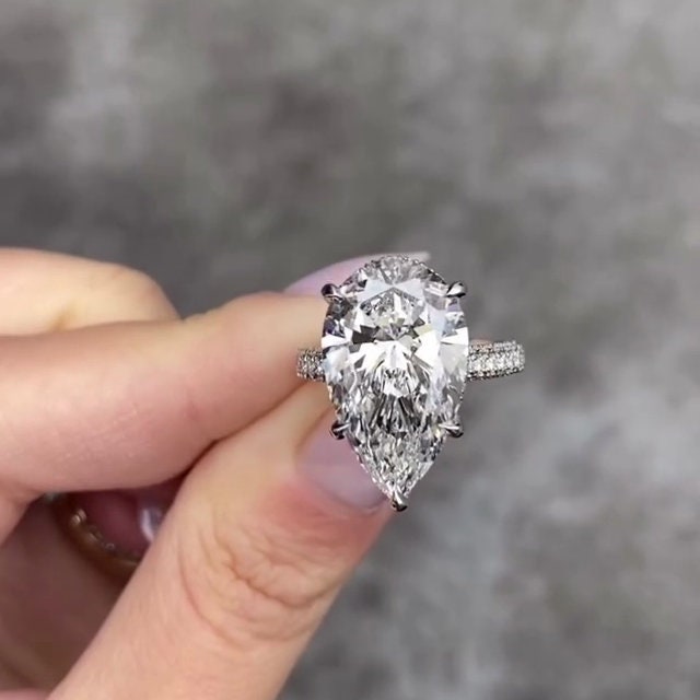 Pear 9.70tcw Lab Diamond Hidden Halo Engagement Ring | IGI Certified D-E-F VVS–VS