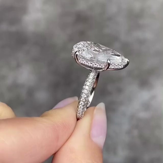 Pear 9.70tcw Lab Diamond Hidden Halo Engagement Ring | IGI Certified D-E-F VVS–VS