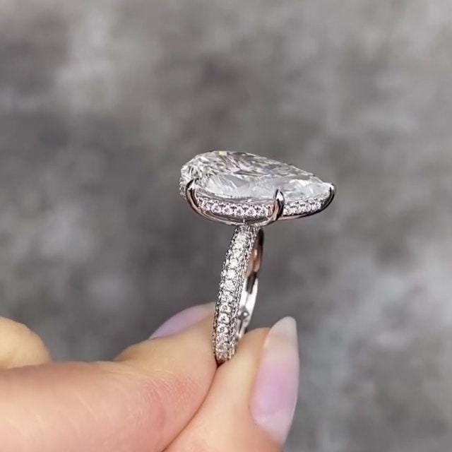 Pear 9.70tcw Lab Diamond Hidden Halo Engagement Ring | IGI Certified D-E-F VVS–VS