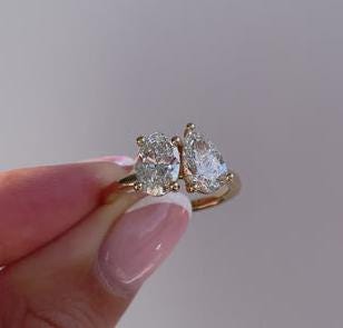 3.00ct Pear & Oval Lab Diamond Toi Et Moi Ring | IGI Certified | VVS–VS | Custom Gold Engagement Ring