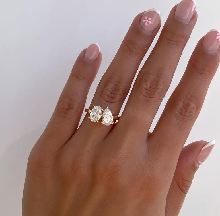 3.00ct Pear & Oval Lab Diamond Toi Et Moi Ring | IGI Certified | VVS–VS | Custom Gold Engagement Ring