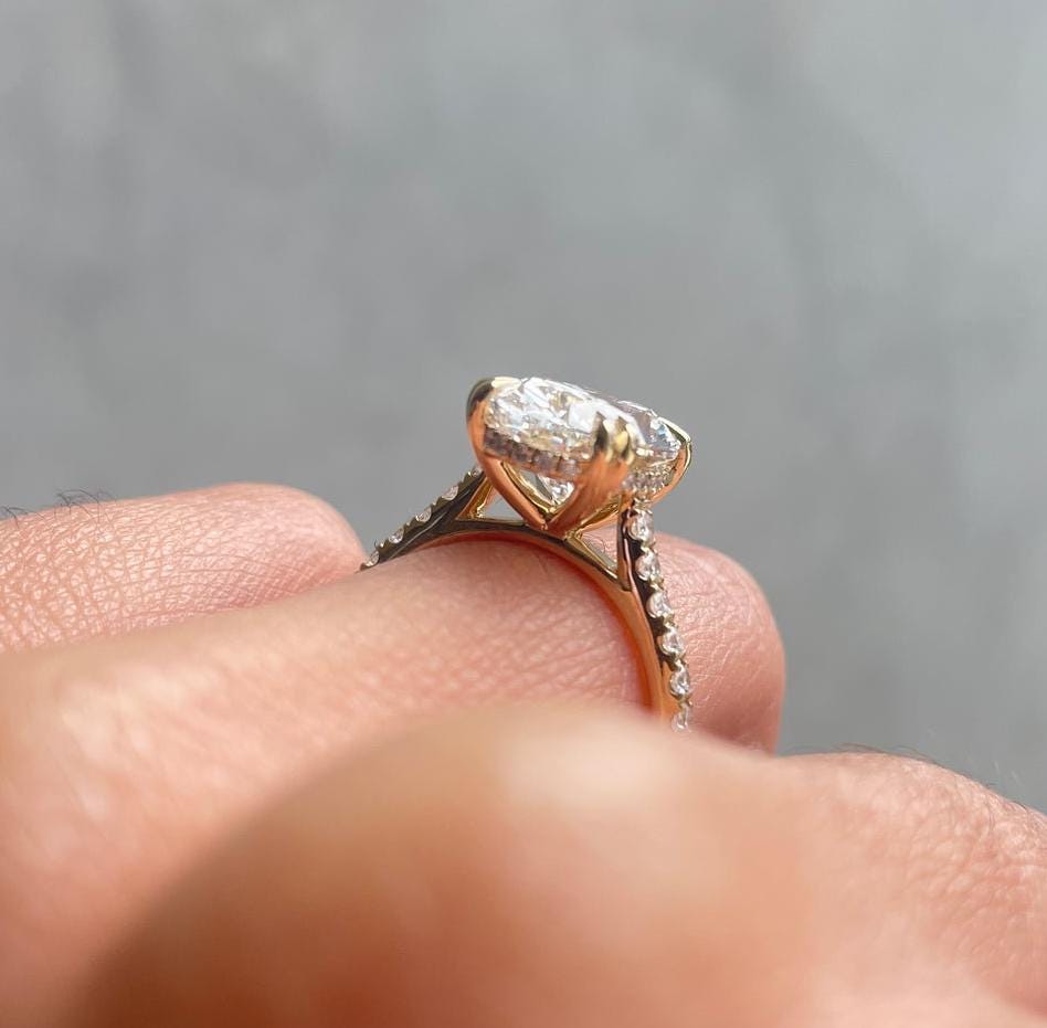 3.00ct Oval Lab Grown Diamond Engagement Ring | Double Claw & Hidden Halo | IGI Certified