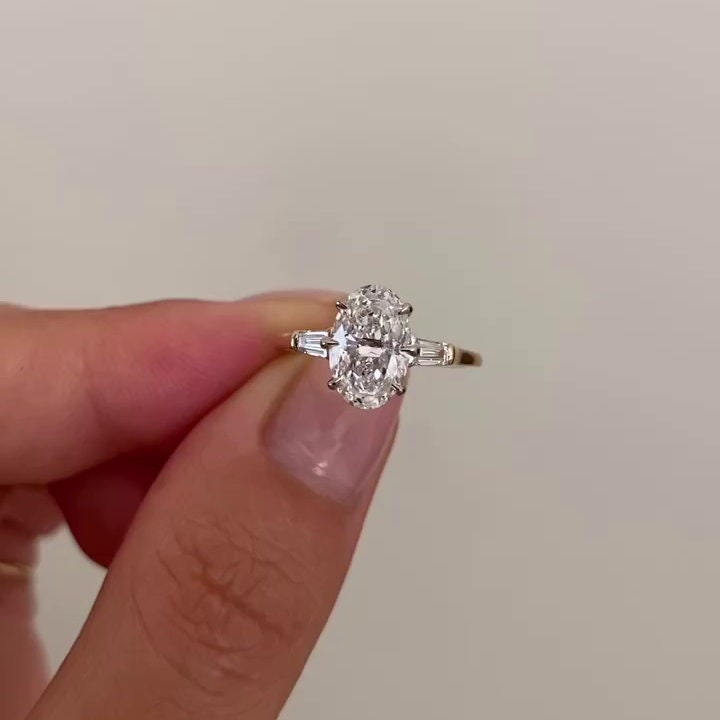Oval 4.50tcw Lab Diamond Engagement Ring | Ethical 3-Stone | IGI | Two-Tone Gold Setting