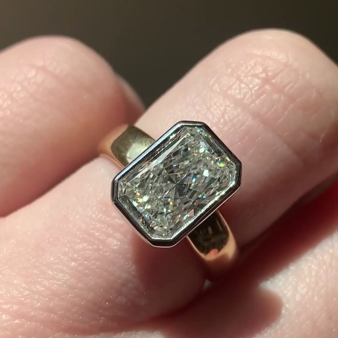 Bezel Set Radiant 3.00ct Lab Diamond Ring | Two-Tone Yellow & White Gold | IGI Certified