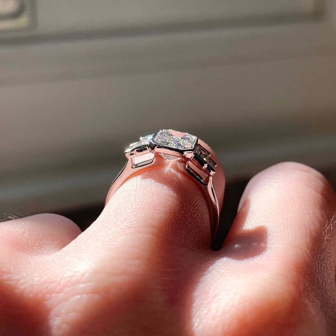 3.00tcw Emerald Lab Grown Diamond Bezel Engagement Ring | Baguette Side Stones | IGI Certified