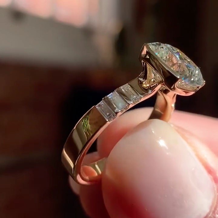 4.50tcw Cushion Lab Grown Diamond East West Half Bezel Engagement Ring | IGI Certified | VVS–VS Clarity