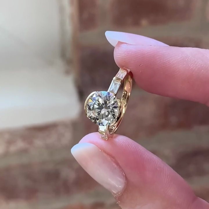 3.00tcw Lab Grown Round Diamond Ring | Bezel & Side Baguettes | Certified And Customizable