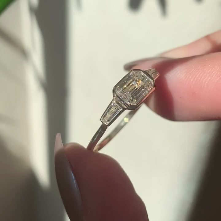 2.00tcw Emerald East-West Bezel Lab Grown Diamond Ring | IGI Certified | DEF VVS | Yellow Gold