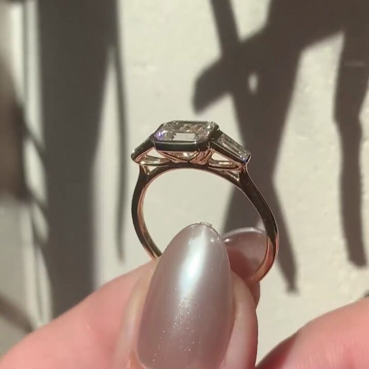 2.00tcw Emerald East-West Bezel Lab Grown Diamond Ring | IGI Certified | DEF VVS | Yellow Gold