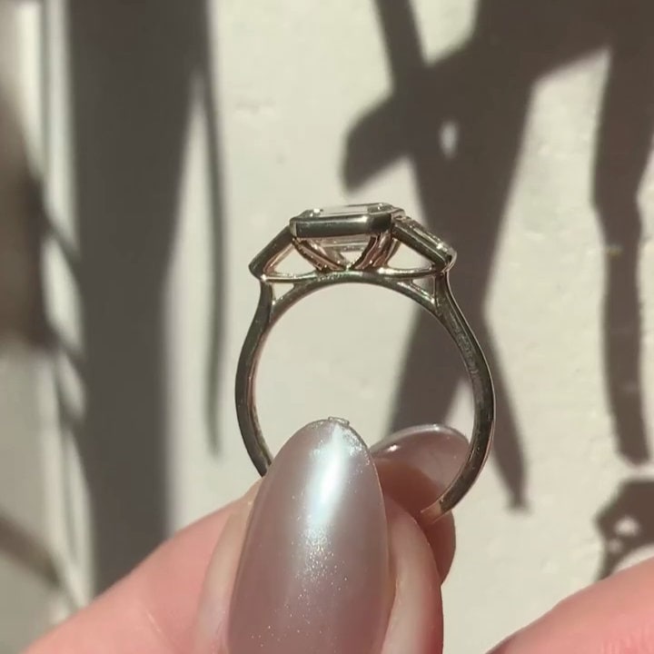 2.00tcw Emerald East-West Bezel Lab Grown Diamond Ring | IGI Certified | DEF VVS | Yellow Gold