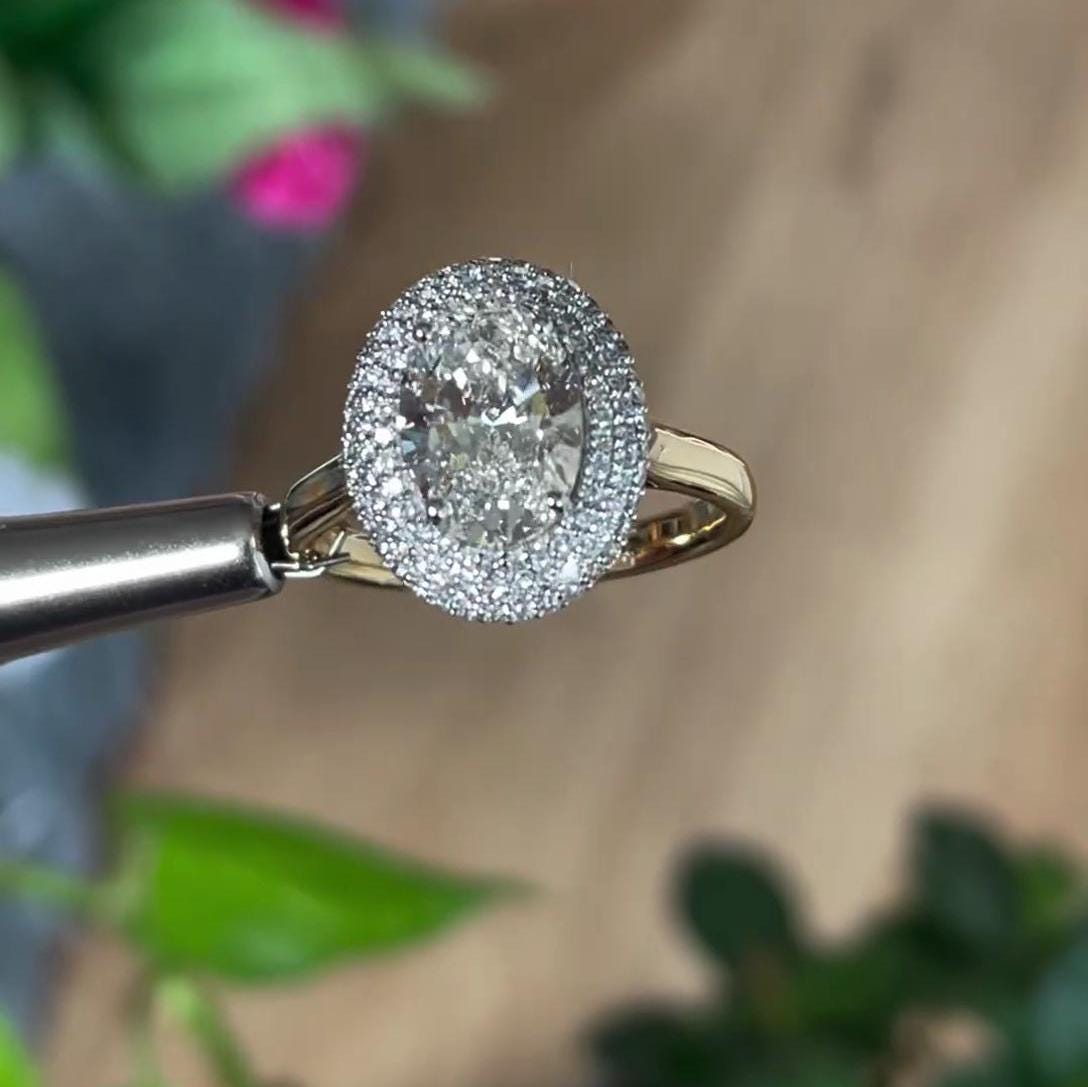 Oval 2.70tcw Lab Grown Diamond Triple Halo Engagement Ring | IGI Certified | AntiqueCut