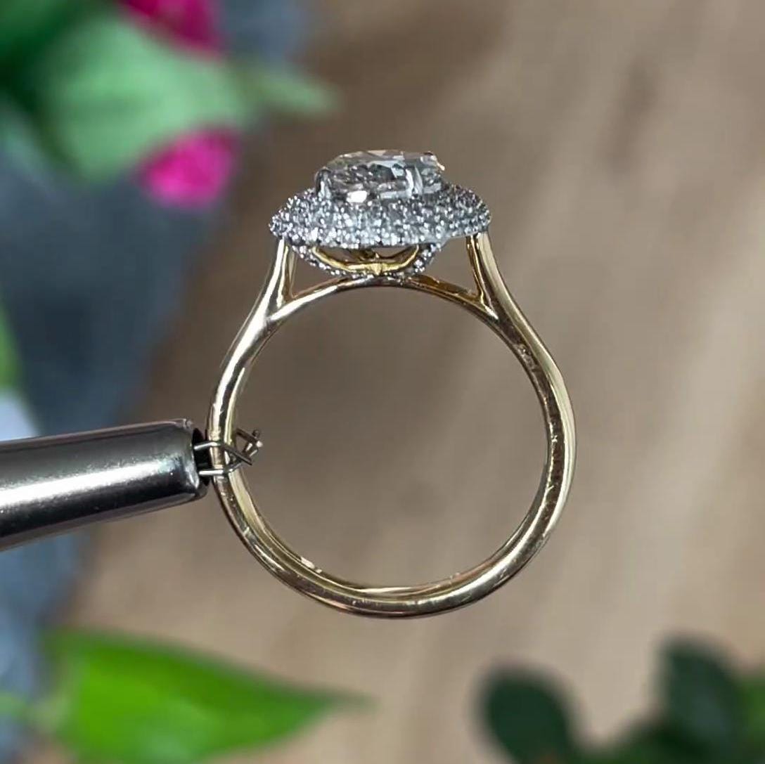 Oval 2.70tcw Lab Grown Diamond Triple Halo Engagement Ring | IGI Certified | AntiqueCut