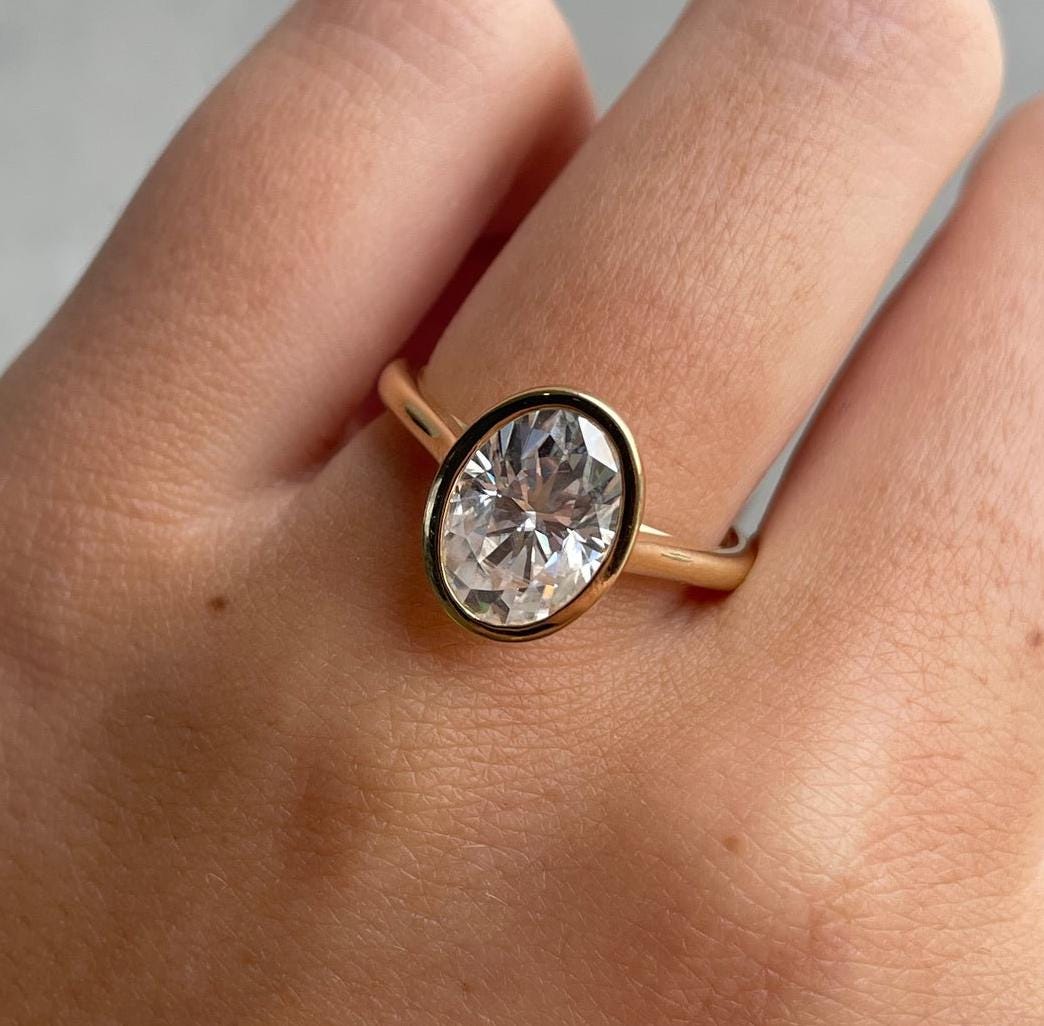 Oval 2.50ct Lab Diamond Bezel Engagement Ring | IGI Certified | D-E-F VVS–VS | Gold or Platinum