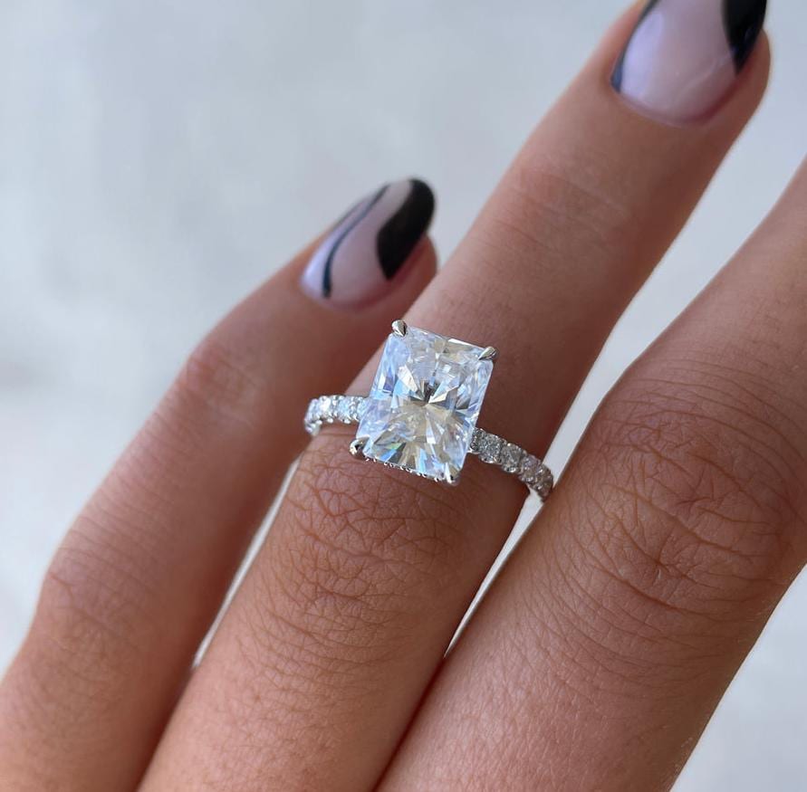 Radiant 3.50tcw Lab Diamond Ring | Pavé Solitaire Setting | IGI Certified | Custom Gold Options