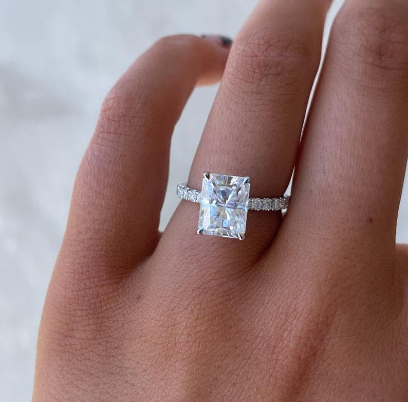Radiant 3.50tcw Lab Diamond Ring | Pavé Solitaire Setting | IGI Certified | Custom Gold Options