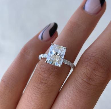 Radiant 3.50tcw Lab Diamond Ring | Pavé Solitaire Setting | IGI Certified | Custom Gold Options