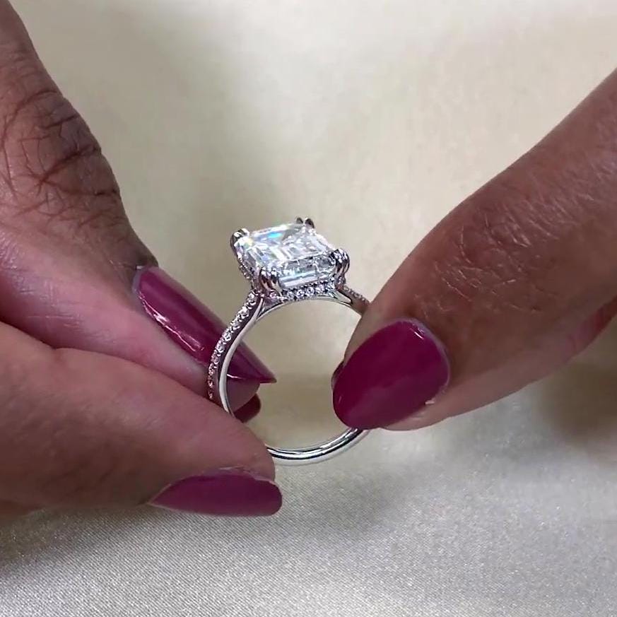 5.20tcw Lab-Grown Emerald Diamond Ring | Tapered Cathedral Setting | IGI Certified