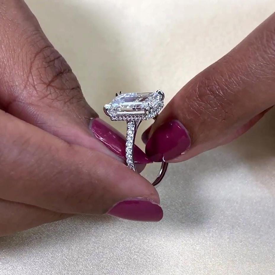 5.20tcw Lab-Grown Emerald Diamond Ring | Tapered Cathedral Setting | IGI Certified