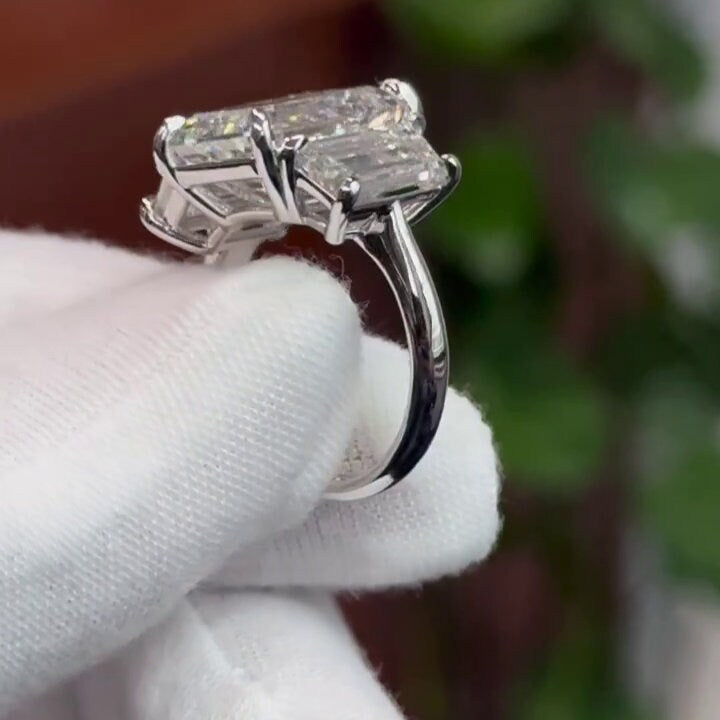 Emerald 15.00tcw Lab Grown Diamond Three Stone Engagement Ring | IGI Certified D-E-F VVS–VS