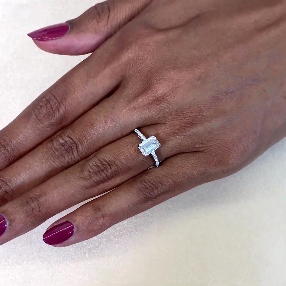 1.50tcw Emerald Lab Diamond Engagement Ring | Hidden Halo | Cathedral Setting | IGI Certified