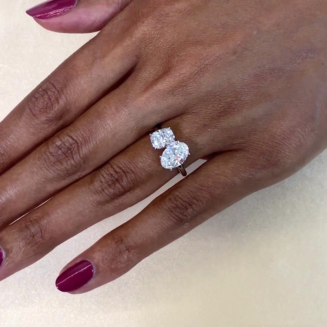 Toi et Moi 2.50ct Lab Grown Diamond Ring | Oval & Cushion Cut | Two-Tone Gold or Platinum | IGI Certified