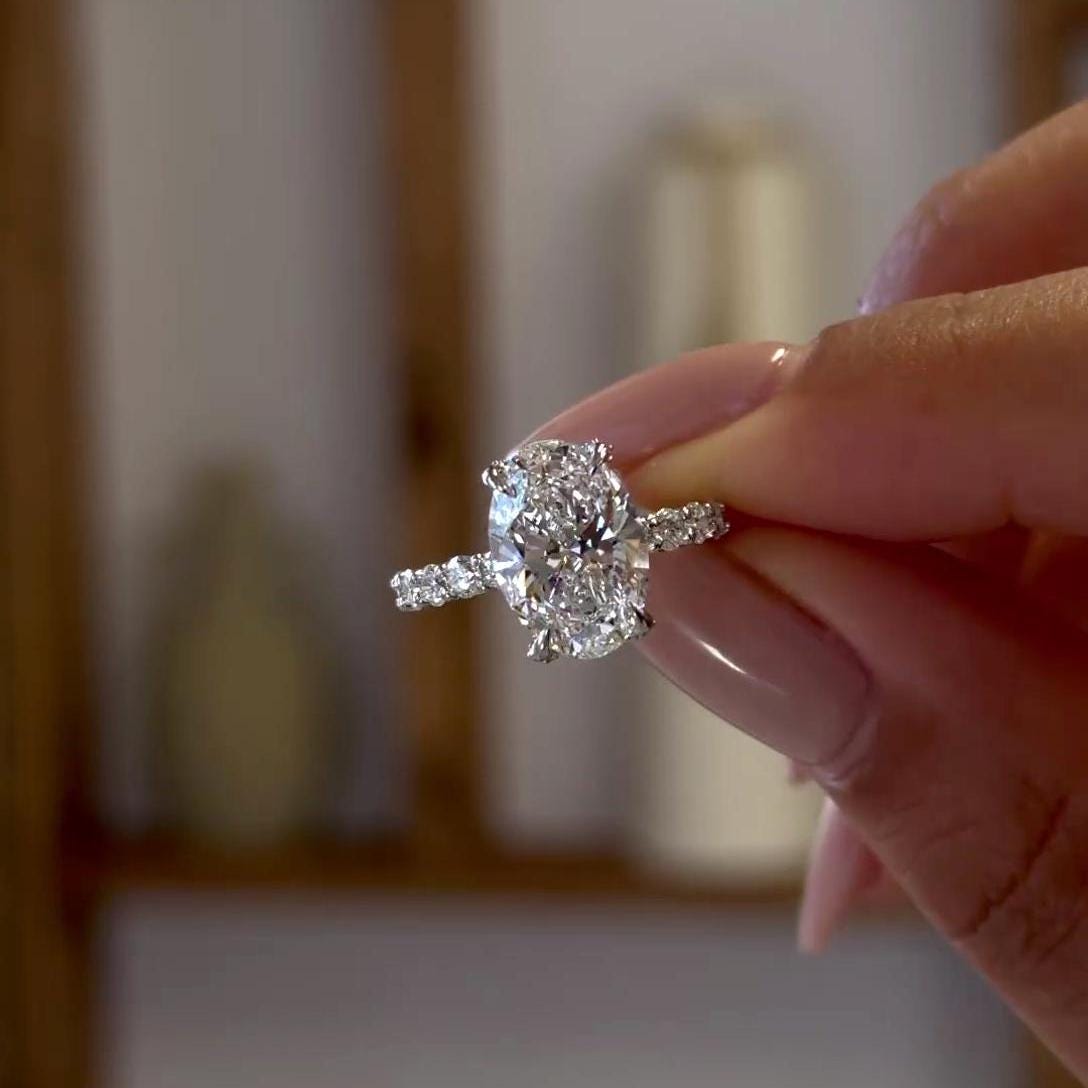 Oval 5.10tcw Lab Diamond Scalloped Pave Engagement Ring | IGI Certified