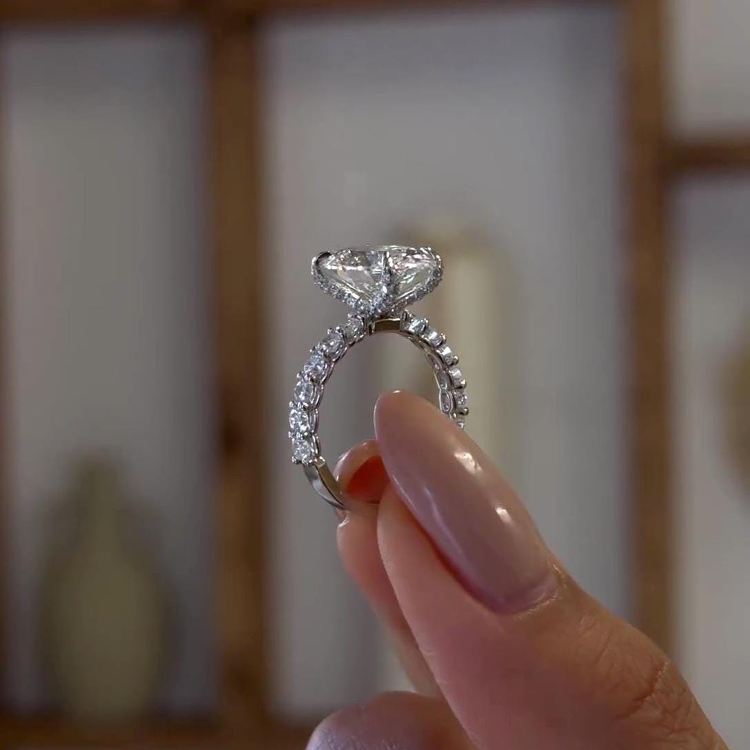 Oval 5.10tcw Lab Diamond Scalloped Pave Engagement Ring | IGI Certified