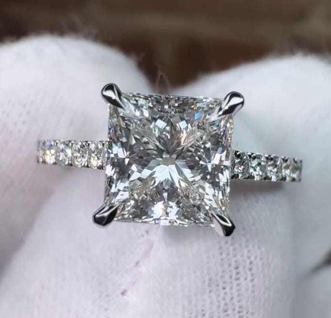 Princess 2.20tcw Lab Diamond Ring | Hidden Halo & Side Stones | IGI Certified | White Gold