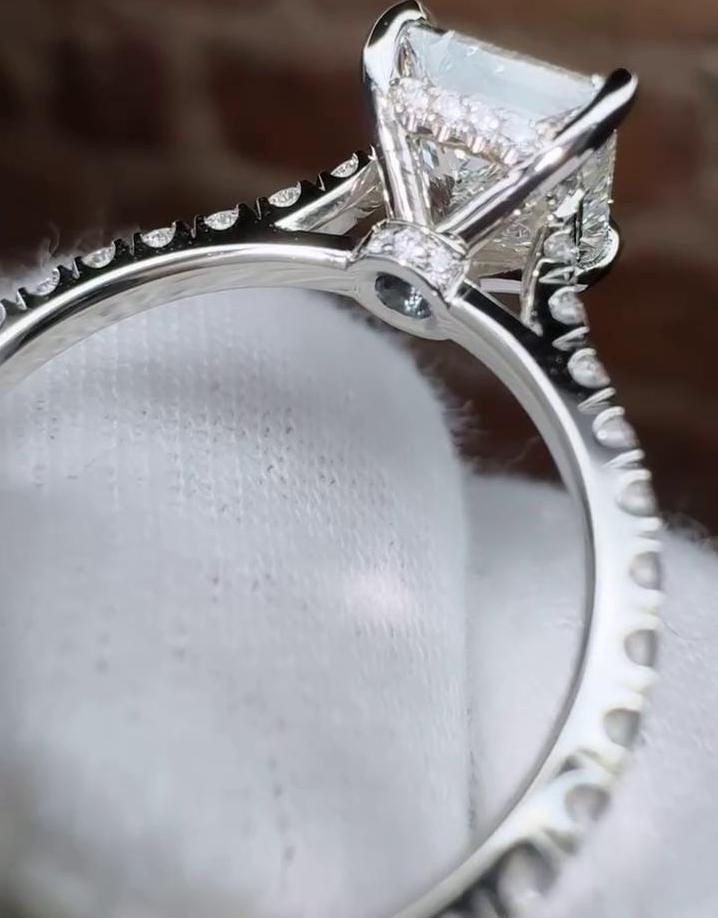 Princess 2.20tcw Lab Diamond Ring | Hidden Halo & Side Stones | IGI Certified | White Gold