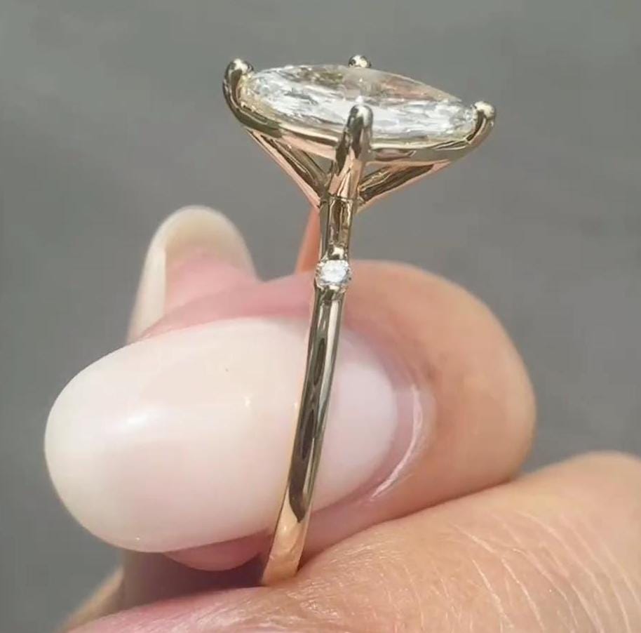 0.50ct Marquise Lab Diamond Accent Engagement Ring | IGI Certified | DEF VVS–VS | Custom Gold