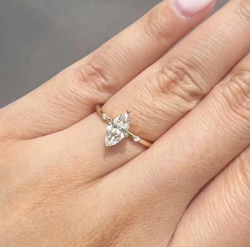 0.50ct Marquise Lab Diamond Accent Engagement Ring | IGI Certified | DEF VVS–VS | Custom Gold