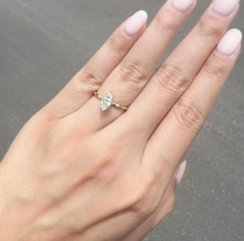 0.50ct Marquise Lab Diamond Accent Engagement Ring | IGI Certified | DEF VVS–VS | Custom Gold