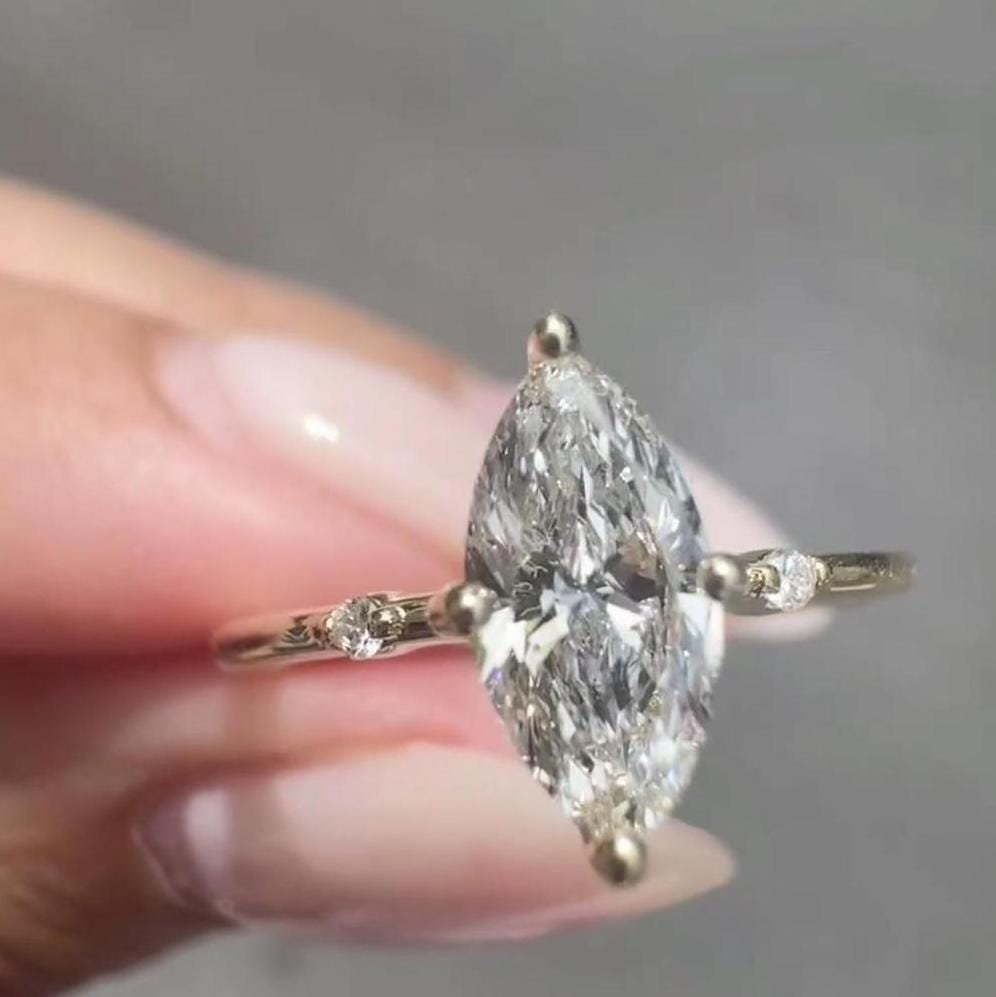 0.50ct Marquise Lab Diamond Accent Engagement Ring | IGI Certified | DEF VVS–VS | Custom Gold