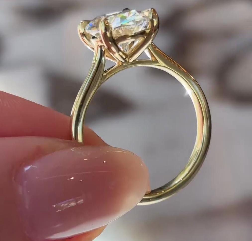 3.00ct Oval Lab Grown Diamond Cathedral Engagement Ring | IGI Certified | Yellow Gold