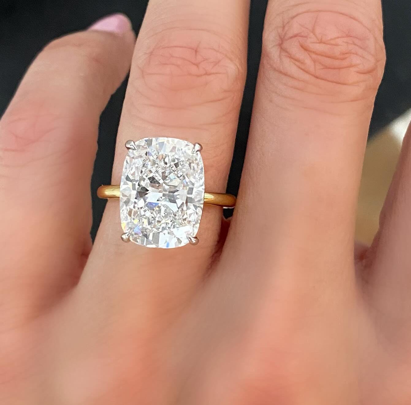 7.00ct Cushion Lab Diamond Solitaire Ring | IGI Certified | Custom Yellow Gold | Ethical Luxury