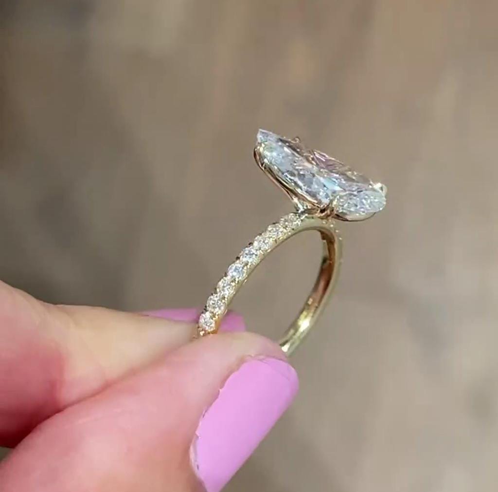 4.40tcw Pear Lab Grown Diamond Pavé Engagement Ring | DEF Color | VVS–VS Clarity | IGI Certified