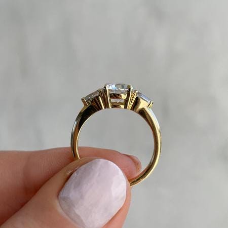 Elegant Round 2.50tcw Lab Diamond Ring | Pear Side Stones | Yellow Gold | IGI Certified